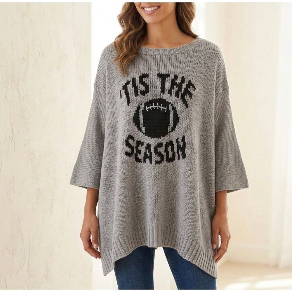 Wooden Ships Poncho Tis The Season NEW Baseball Gray Small Medium